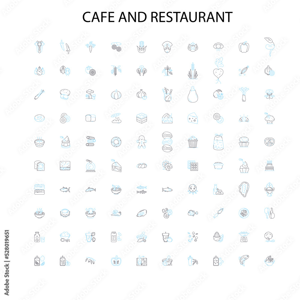 cafe and restaurant icons, signs, outline symbols, concept linear illustration line collection