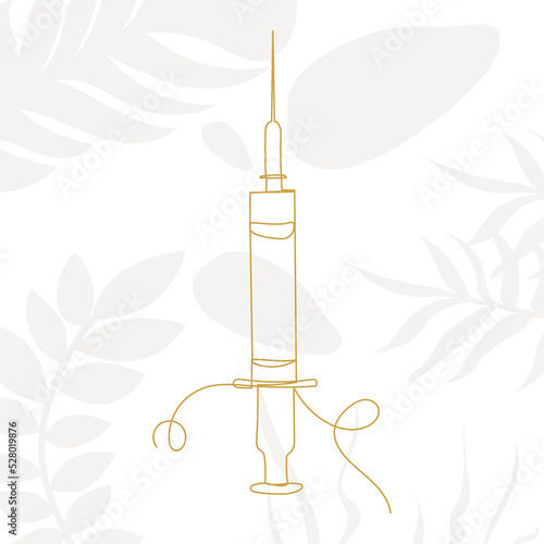syringe drawing by one continuous line, on abstract background vector