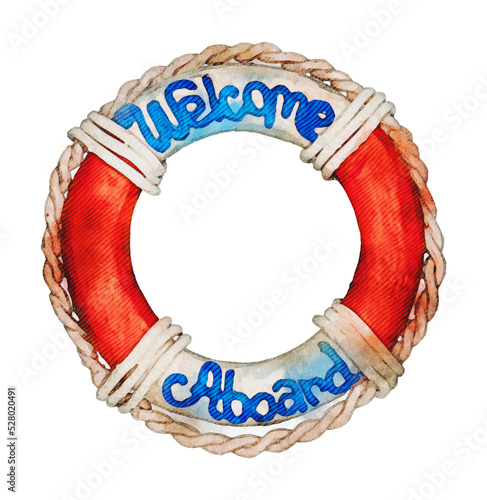 nautical welcome aboard beach lifebouy see lifeguard ring watercolour