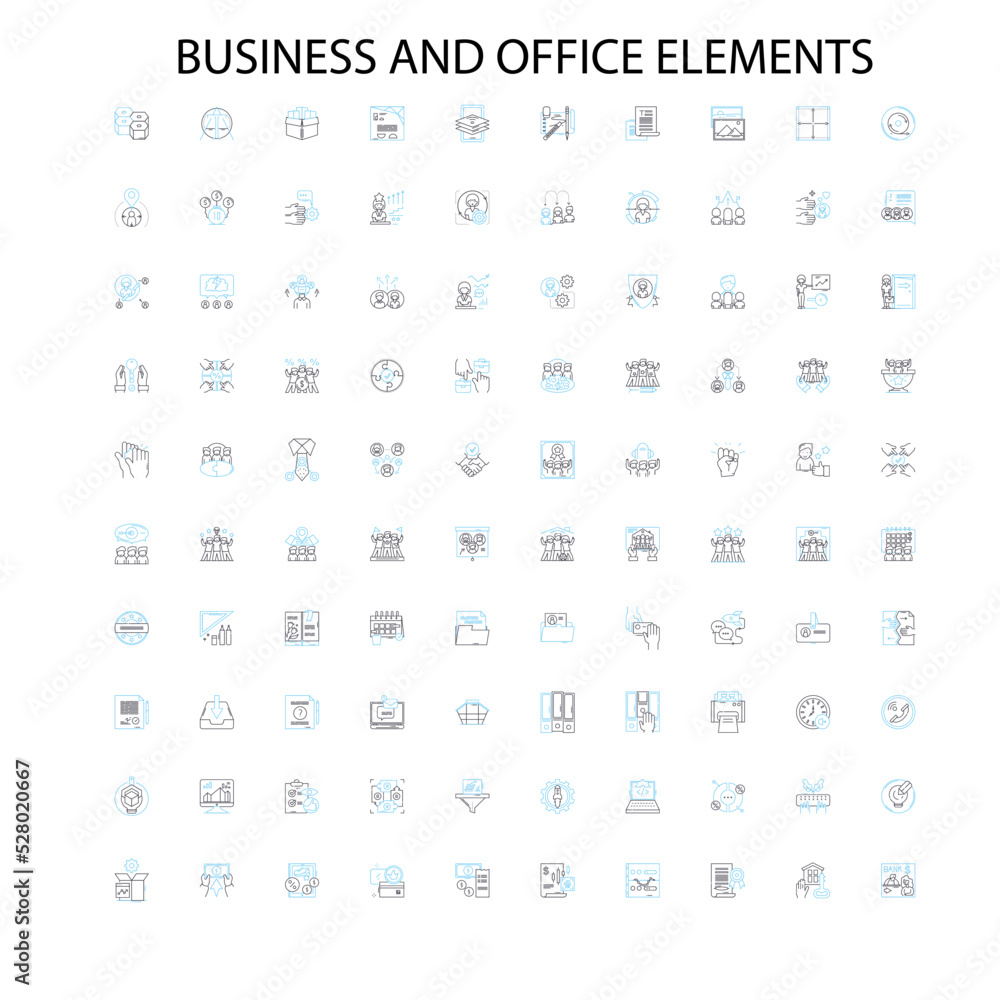 business and office elements icons, signs, outline symbols, concept linear illustration line collection business and office elements icons, signs, outline symbols, concept linear illustration line collection