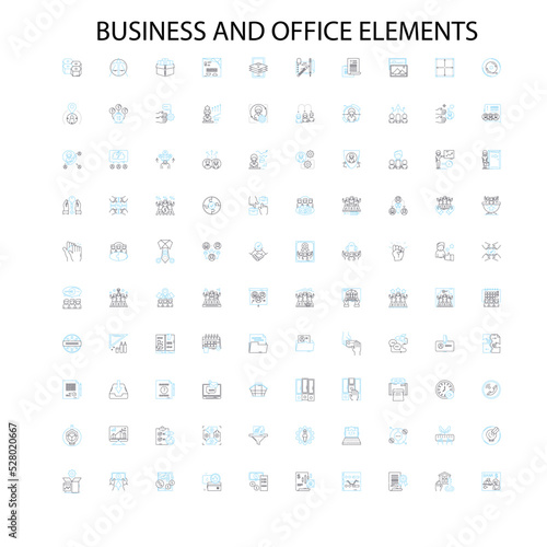 business and office elements icons, signs, outline symbols, concept linear illustration line collection