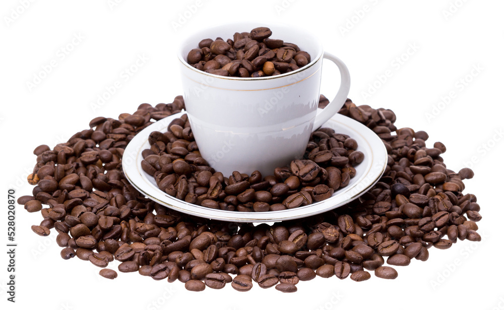 Coffee cup filled with coffee beans isolated PNG cut out on transparent background Coffee cup filled with coffee beans isolated PNG cut out on transparent background