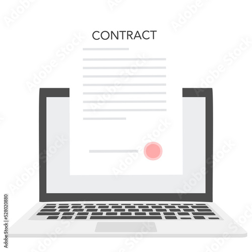 Contract oniline document. Contract on laptop. Lease document. photo