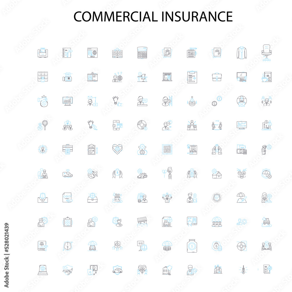 commercial insurance icons, signs, outline symbols, concept linear illustration line collection