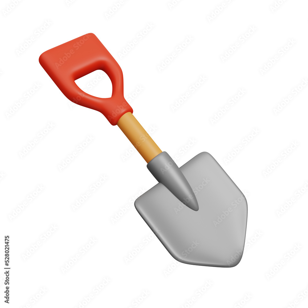 Garden shovel isolated on white background. Farm and agriculture icon set. Cute cartoon style 3d render illustration. Garden shovel isolated on white background. Farm and agriculture icon set. Cute cartoon style 3d render illustration.