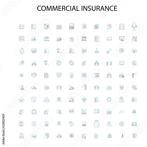 commercial insurance icons, signs, outline symbols, concept linear illustration line collection