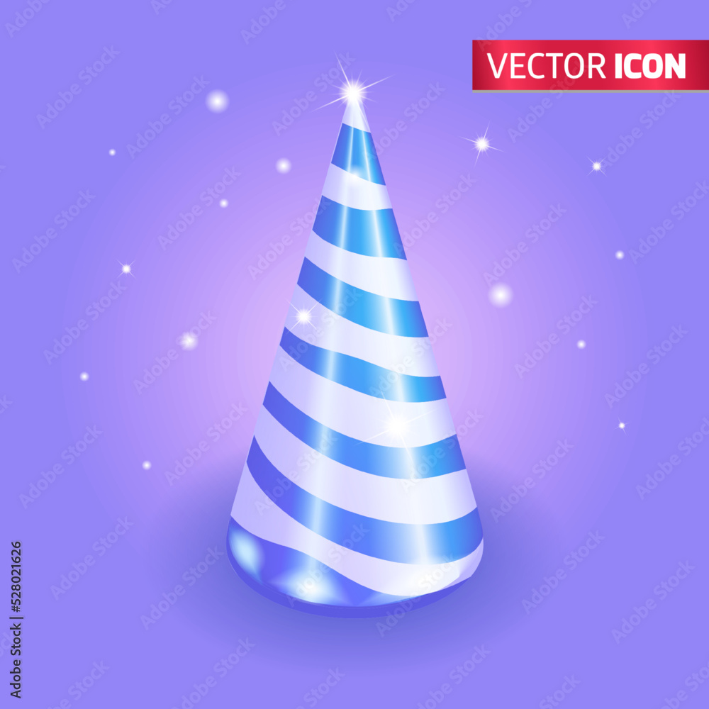 Realistic 3D Isometric illustration, Cartoon. Bright decorative Christmas tree, sparkling with New Years lights. Xmas abstract background. Vector illustration