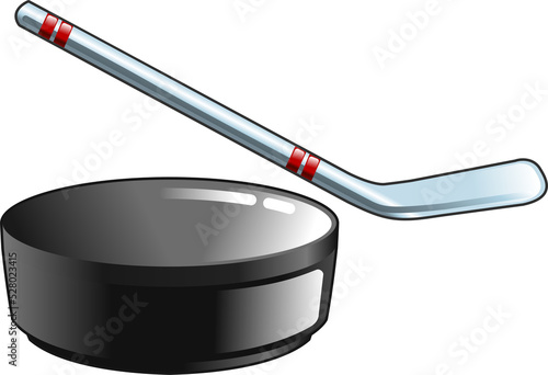hockey stick and puck  Illustration