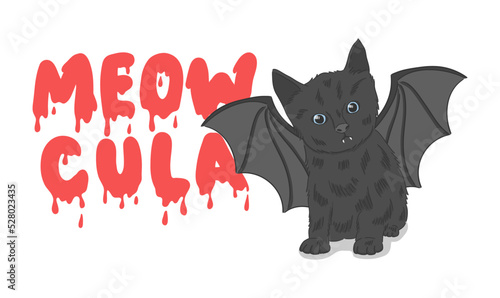 cute black cat as dracula vector illustration