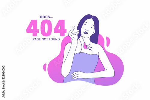 Illustrations woman holding cable internet plugs for Oops 404 error design concept landing page