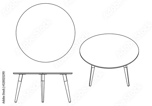 Hand-drawn collection of various coffee tables. Linear drawing. Isolated vector objects on white background. Clipart.