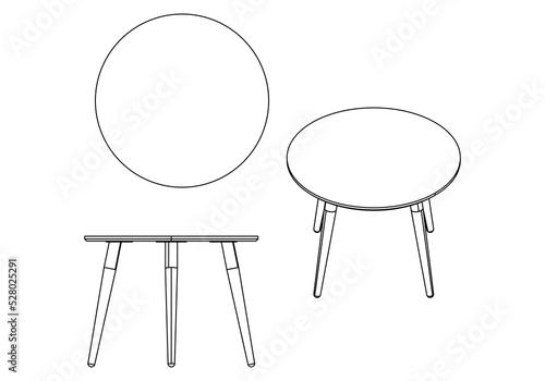 Hand-drawn collection of various coffee tables. Linear drawing. Isolated vector objects on white background. Clipart.