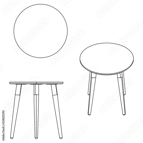 Hand-drawn collection of various coffee tables. Linear drawing. Isolated vector objects on white background. Clipart.