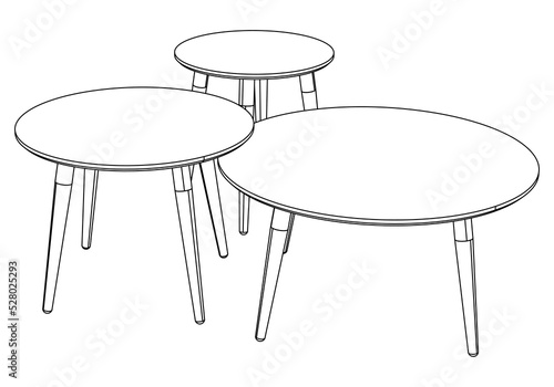 Hand-drawn collection of various coffee tables. Linear drawing. Isolated vector objects on white background. Clipart.