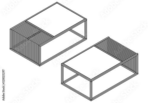 Hand-drawn collection of various coffee tables. Linear drawing. Isolated vector objects on white background. Clipart.