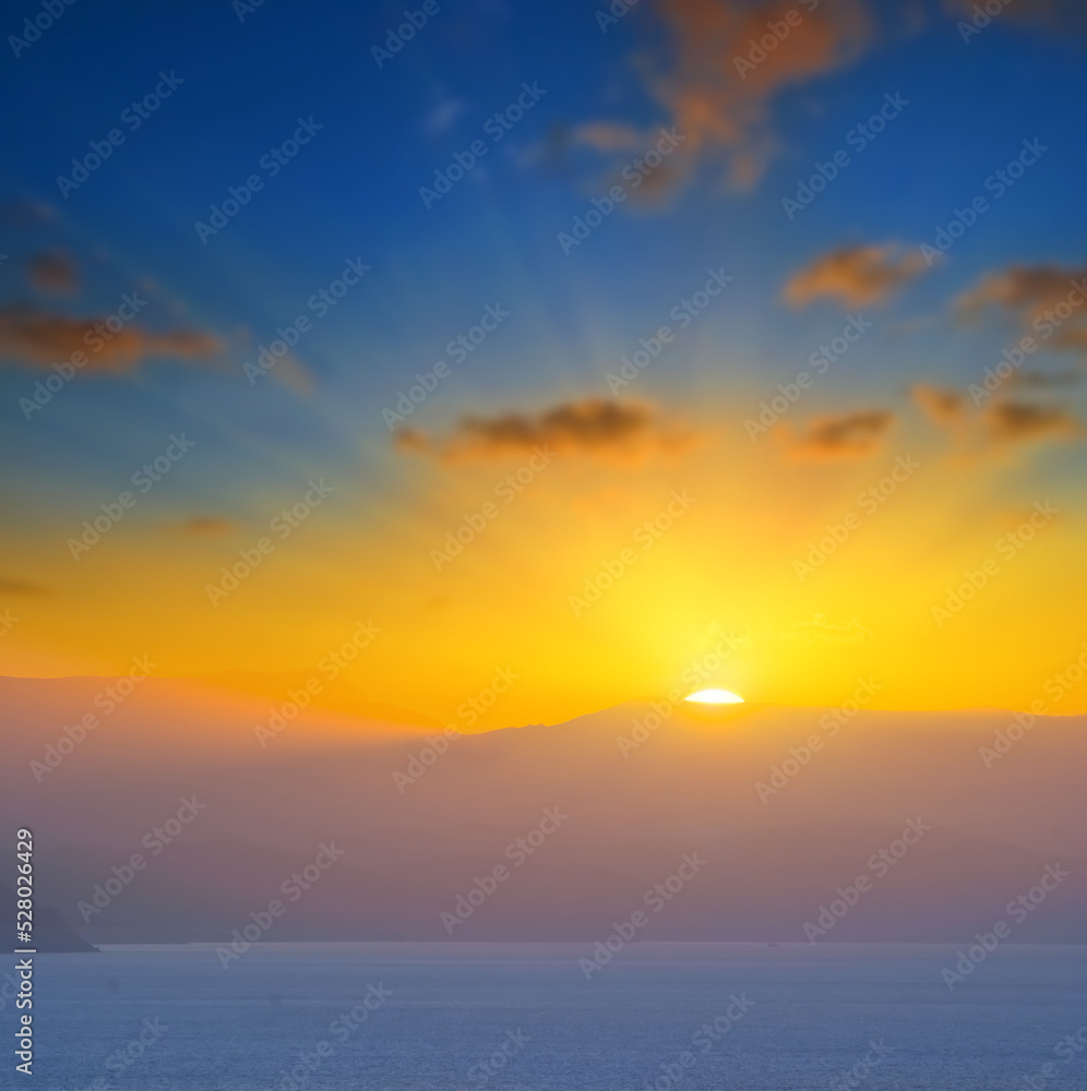 sea cape silhouette at the sunset, evening sea scene