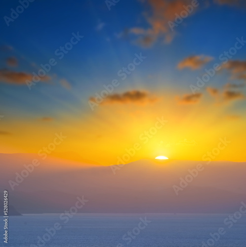 Fototapeta Naklejka Na Ścianę i Meble -  sea cape silhouette at the sunset, evening sea scene