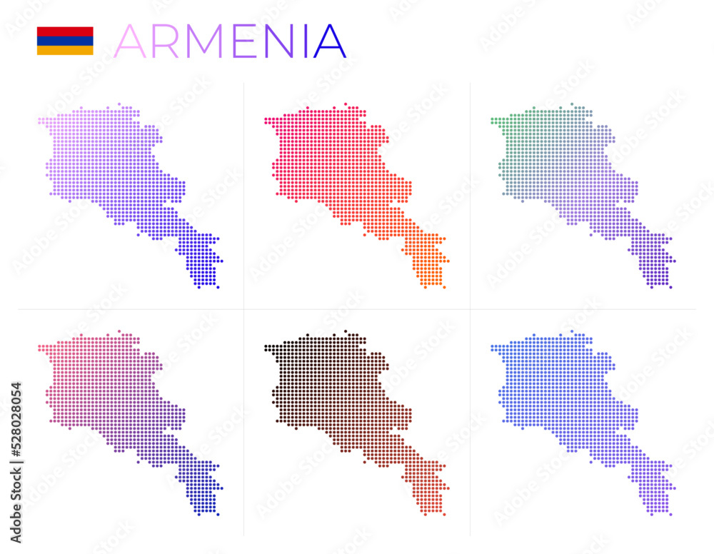Armenia dotted map set. Map of Armenia in dotted style. Borders of the country filled with beautiful smooth gradient circles. Classy vector illustration.