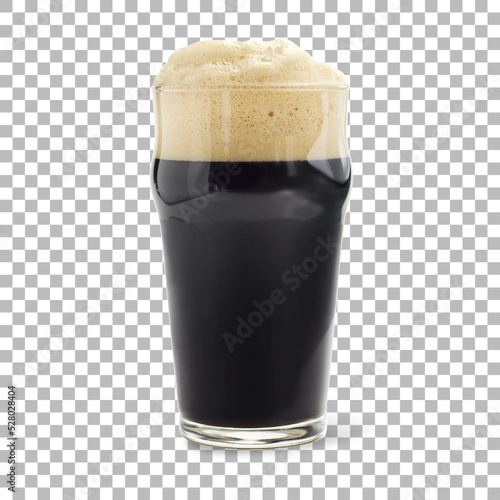 Close up view cold black beer on glass isolated