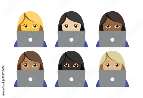 Woman Technologist emoji set vector illustration laptop