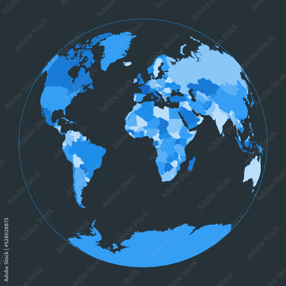 World Map. Gilbert's two-world perspective projection. Futuristic world illustration for your infographic. Nice blue colors palette. Elegant vector illustration.