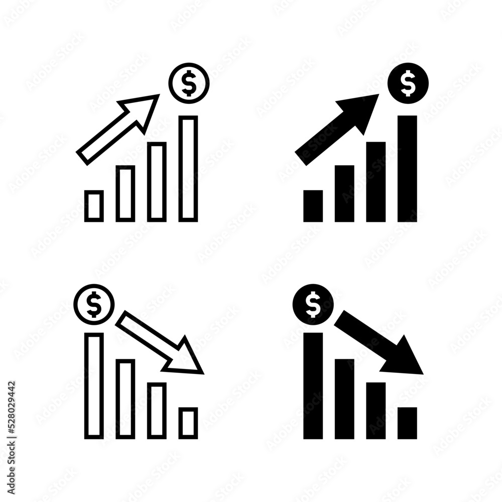 set of market bar chart, uptrend and down trend graph icon vector set of market bar chart, uptrend and down trend graph icon vector