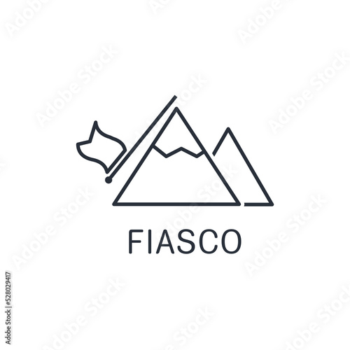 The collapse of the flag. Fiasco. To fail in a professional or labor activity. Vector linear icon isolated on white background.