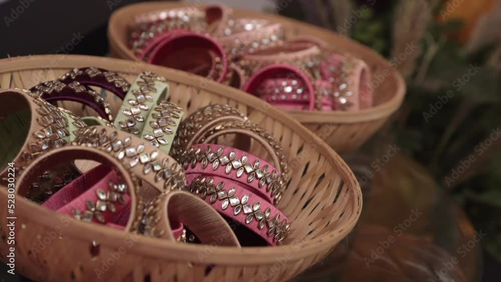A Slow Motion Shot of Indian Bangles decorated at an Indian Wedding A Slow Motion Shot of Indian Bangles decorated at an Indian Wedding