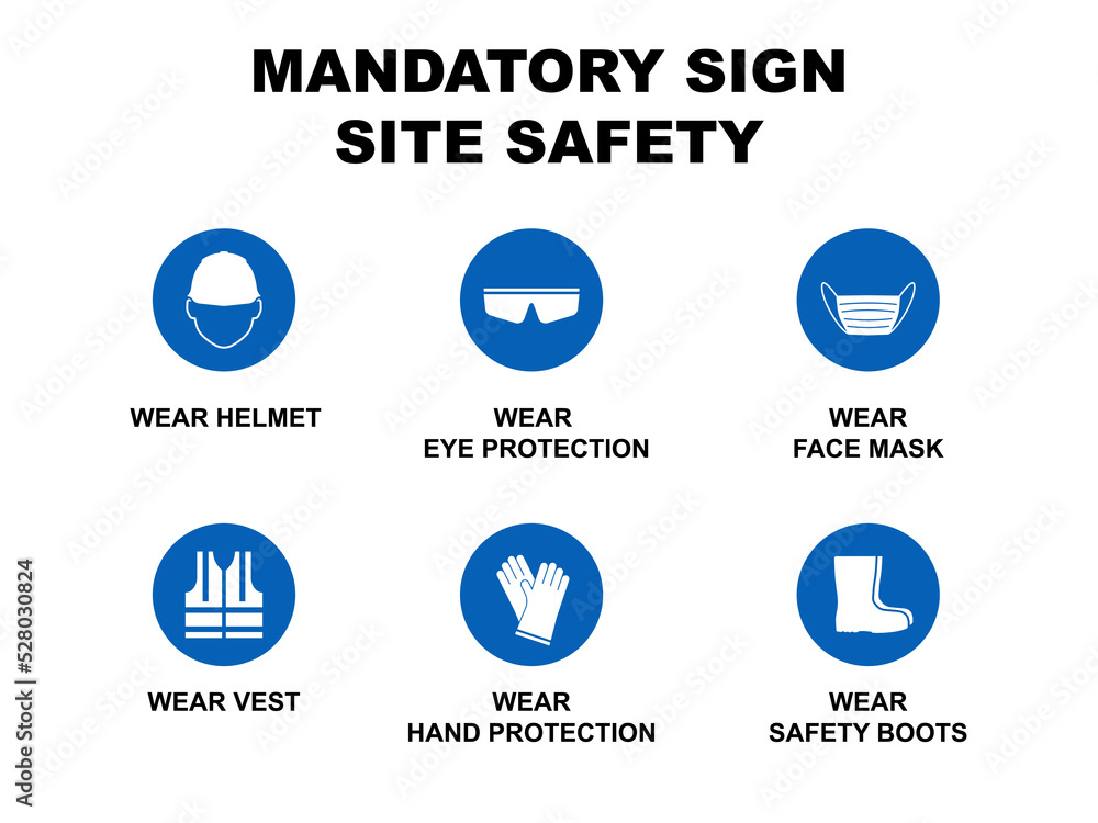 Mandatory sign on construction icon set vector flat design editable.Site safety sign.