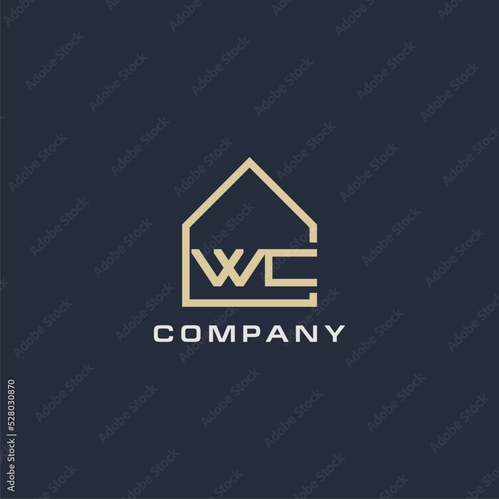 Initial letter WC real estate logo with simple roof style design ideas