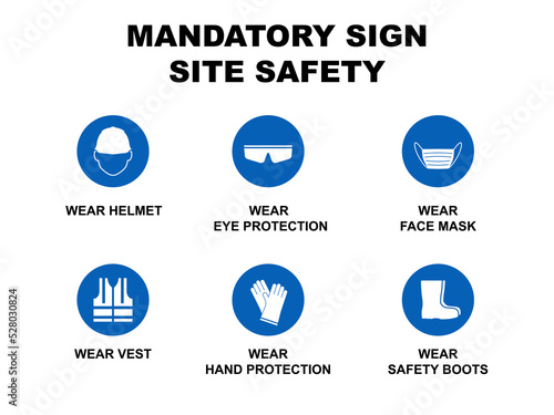 Mandatory sign on construction icon set vector flat design editable.Site safety sign.