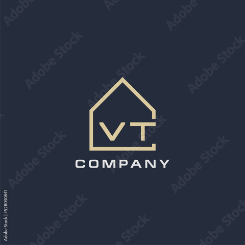 Initial letter VT real estate logo with simple roof style design ideas
