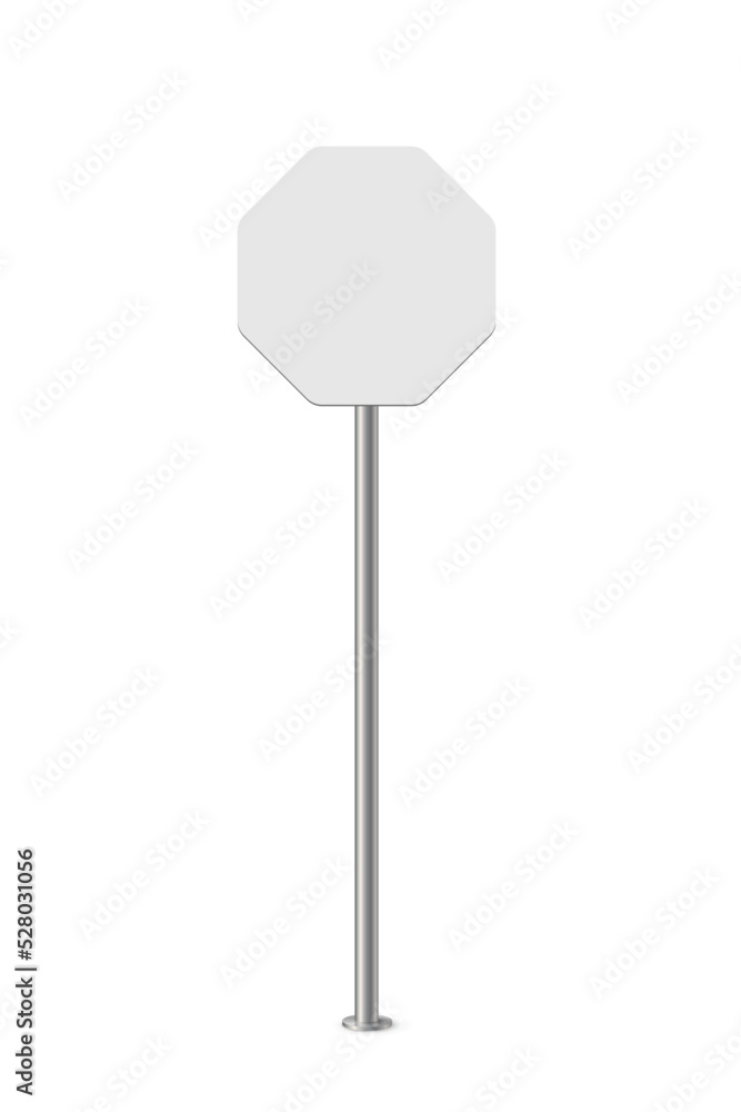 3d empty road sign, metal traffic post, steel pole with blank octagon safety board 3d empty road sign, metal traffic post, steel pole with blank octagon safety board