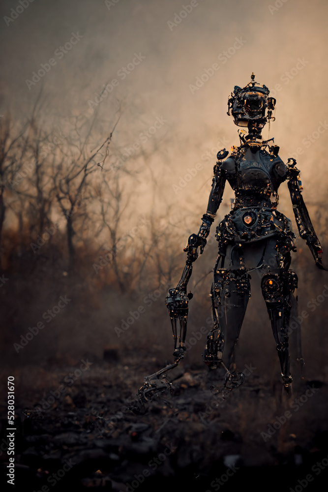 Fototapeta premium Digital drawing of futuristic artificial intelligence robot.