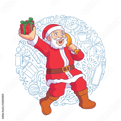 a santa claus handing out gifts