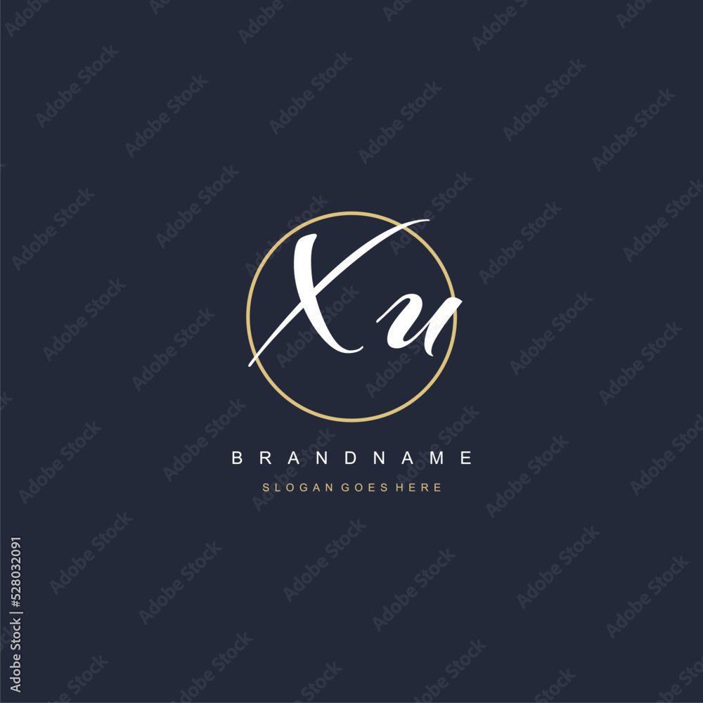 Initial letter XU logo monogram feminine style with circle line design ...