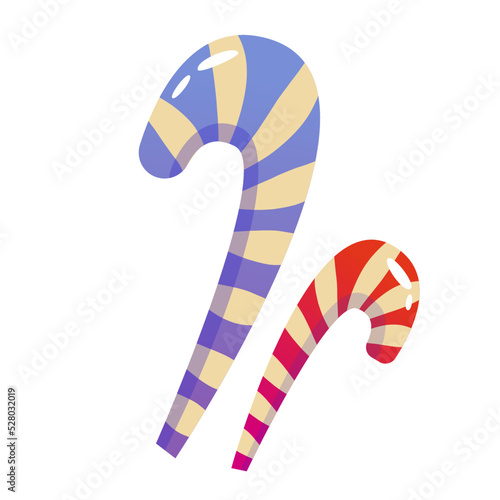 Cartoon candy cane christmas isolated for decoration design. Sweet lollipop with spiral. Merry Christmas bonbon