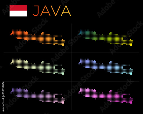 Java dotted map set. Map of Java in dotted style. Borders of the island filled with beautiful smooth gradient circles. Superb vector illustration. photo