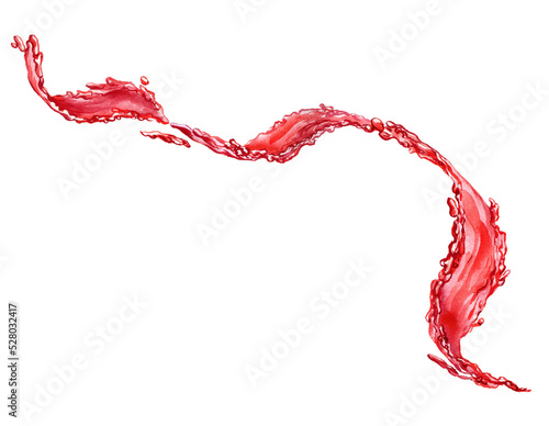 watercolor drawing splash of red juice isolated at white background, hand drawn illustration
