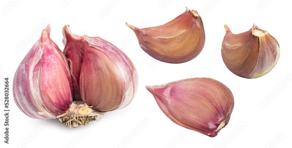 Garlic bulb and garlic cloves on white background Garlic bulb and garlic cloves on white background