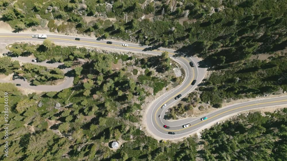 Top down aerial of road amongst forest, Lake Tahoe, Nevada Top down aerial of road amongst forest, Lake Tahoe, Nevada