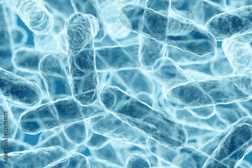Tableau sur toile Enterobacteriaceae, gram-negative rod-shaped bacteria, part of intestinal microbiome and causative agents of different infections, 3D rendering