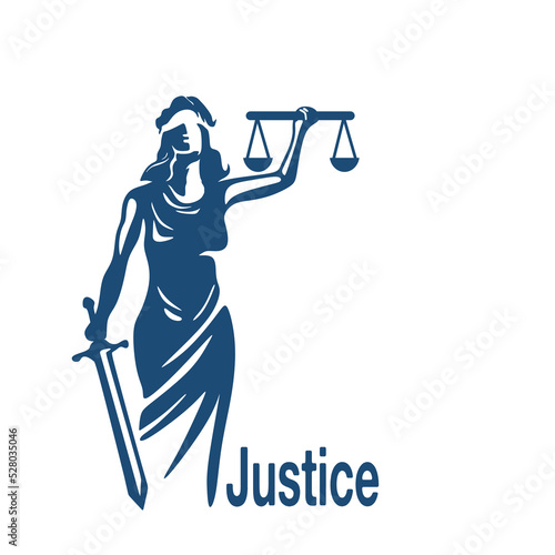 LADY JUSTICE LOGO, silhouette of woman hold scales with blade vector illustrations