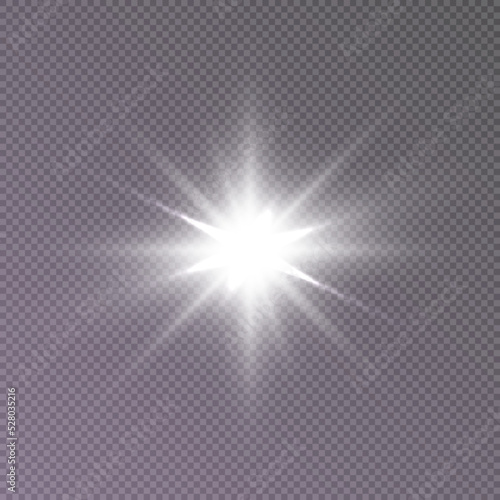 White glow. Transparent shining sun  bright flash on a transparent background. PNG effect