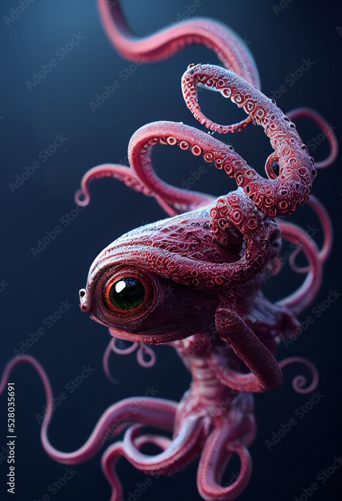 Fototapeta premium alien octopus on a black background, digital painting, concept illustration