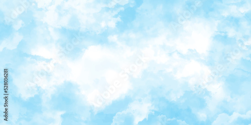 Panorama of blue sky with white clouds. Sky clouds landscape light background.White cumulus clouds formation in blue sky. sunny heaven landscape, bright cloudy sky view from airplane, copy space.>