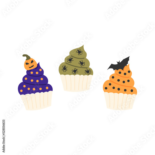 Cupcakes in Halloween style. Halloween collection. Flat vector illustration