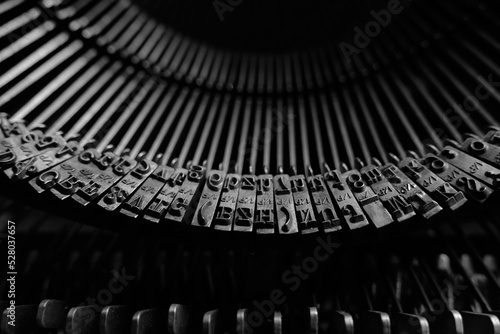 Mechanical hammers with alphabet for typing old typewriter.