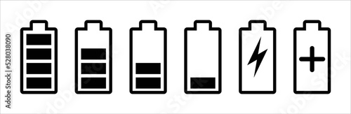 Battery icon set. battery charge level. battery Charging icon. vector illustration. symbol