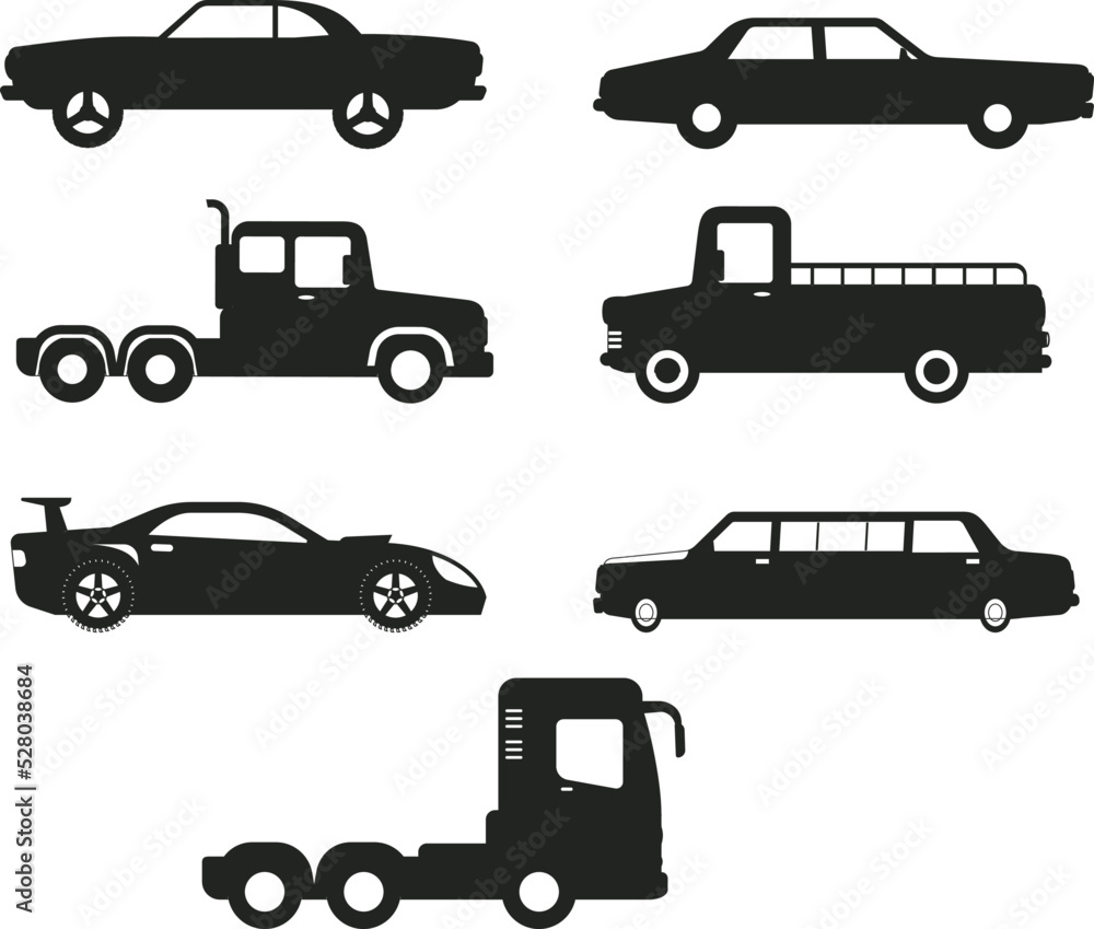 Collections of micro truck Vehicles flat isolated vector Silhouettes